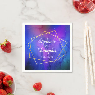 Guardanapo De Papel Casamento Geométrico Dourado da Nebulosa Celestial