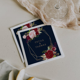 Guardanapo De Papel Casamento Geométrico Dourado e Vermelho Tropical N