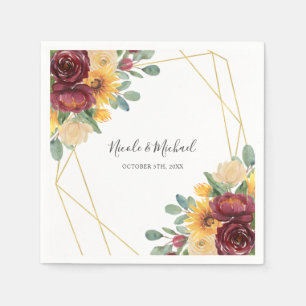 Guardanapo De Papel Casamento Geométrico Dourado Floral de Girassol