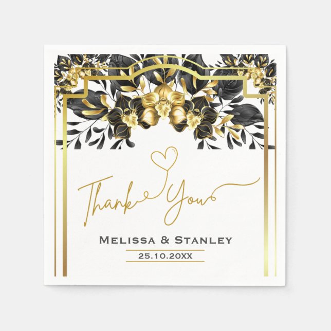 Guardanapo De Papel Casamento Geométrico Dourado Negro Elegante (Frente)