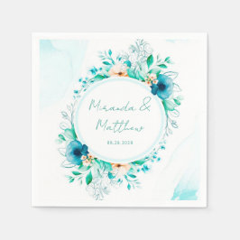 Guardanapo De Papel Casamento Geométrico Floral de Cor Azul Teal