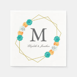 Guardanapo De Papel Casamento Geométrico Laranja Teal Floral