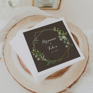 Guardanapo De Papel Casamento Geométrico Marrom Verde Eucalyptus Doura