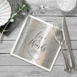 Guardanapo De Papel Casamento Geométrico Metálico Prata/Preto ID648