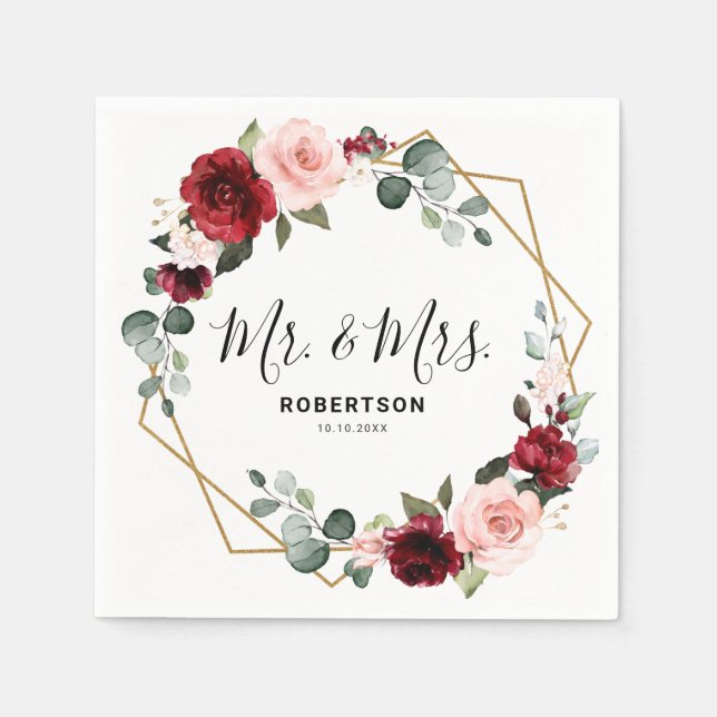 Guardanapo De Papel Casamento Geométrico Moderno Floral Floral de Blus (Frente)