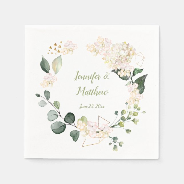 Guardanapo De Papel Casamento Geométrico por Rosas Brancos (Frente)