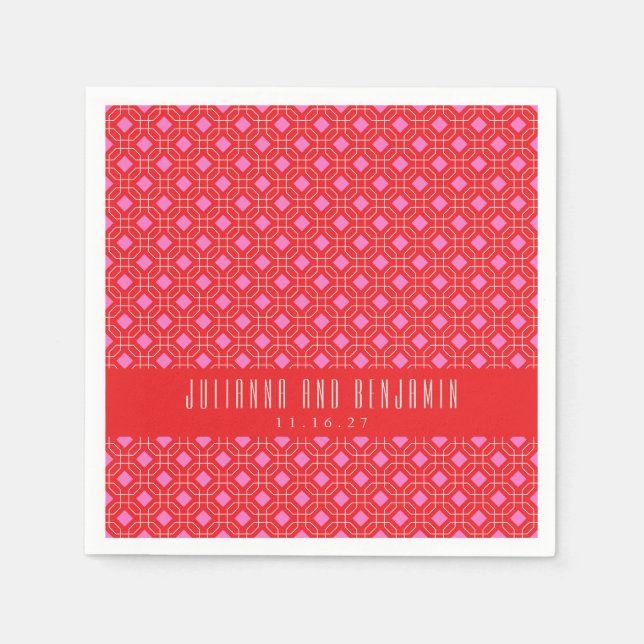 Guardanapo De Papel Casamento Geométrico Vermelho Cor-de-Rosa Vermelho (Frente)