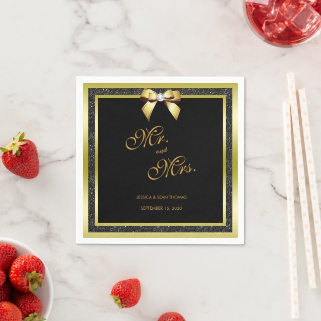 Guardanapo De Papel Casamento Glamouroso com Arco de Ouro e Brilho Pre (Insitu)