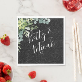 Guardanapo De Papel Casamento Glitter Negro e Eucalyptus