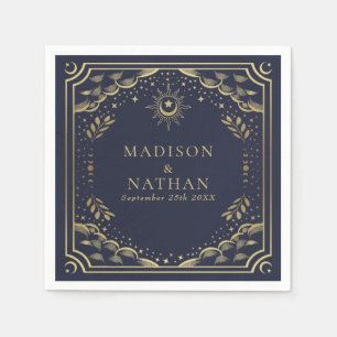 Guardanapo De Papel Casamento Gótico com Cartão Tarot Dourado e Marinh