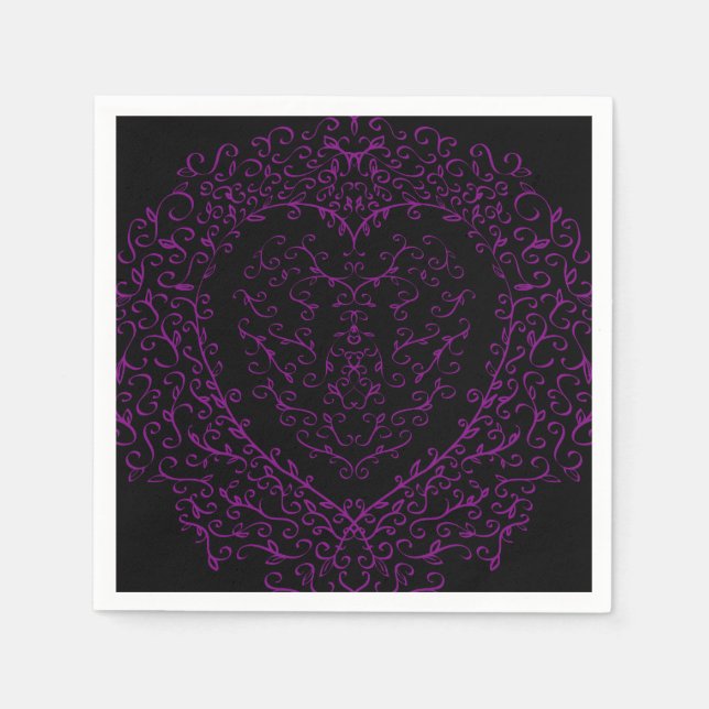 Guardanapo De Papel Casamento Gótico de Coração Roxo e Negro Napkins (Frente)