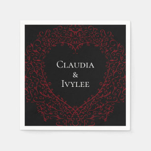 Guardanapo De Papel Casamento Gótico de Coração Vermelho e Negro