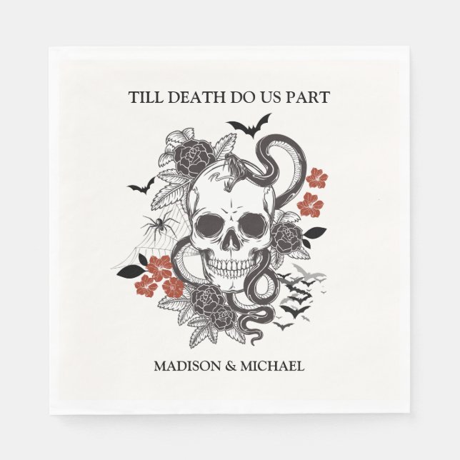 Guardanapo De Papel Casamento Gótico De Halloween Negro E Borgonha (Frente)