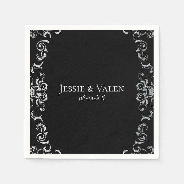 Guardanapo De Papel Casamento Gótico de Silver e Black Swirl (Frente)