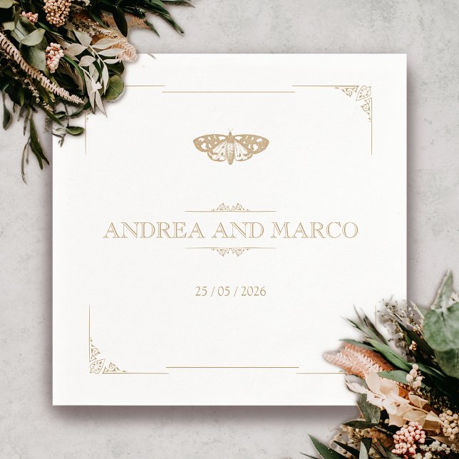 Guardanapo De Papel Casamento Gótico Elegante da Moth Vitoriana (Gothic Moth Tattoo Vintage Wedding Napkin)