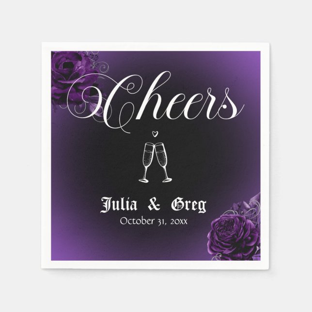 Guardanapo De Papel Casamento Gótico Roxo e Negro Cocktail Napkins (Frente)