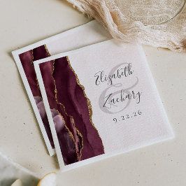 Guardanapo De Papel Casamento Grafite Ágata Burgundy Dourado Rosa