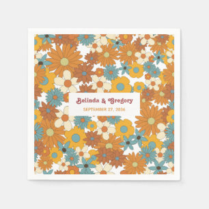 Guardanapo De Papel Casamento Hippie de Flores Coloridas Retro Moderno