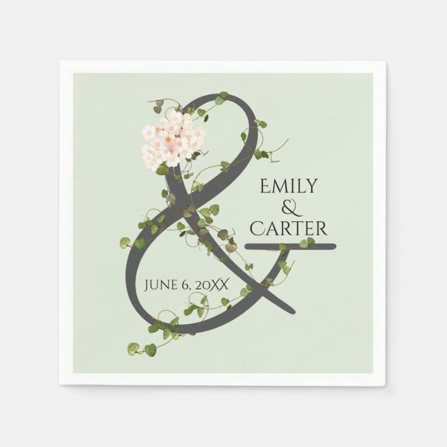 Guardanapo De Papel Casamento Hydrangea e Ivy Ampersand (Frente)