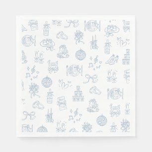 Guardanapo De Papel Casamento Ilustrado Azul Desenhado à Mão Espanhola
