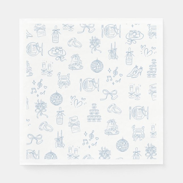 Guardanapo De Papel Casamento Ilustrado Azul Desenhado à Mão Espanhola (Frente)