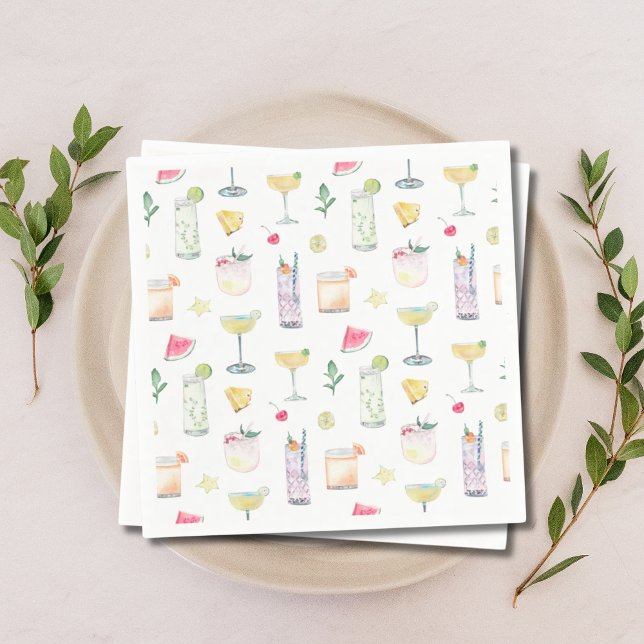 Guardanapo De Papel Casamento Ilustrado de Casamento de Verão com Cock (Illustrated Cocktail Hour Summer Wedding Napkins
)