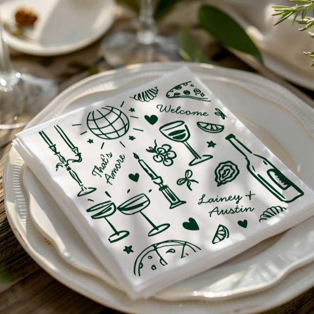 Guardanapo De Papel Casamento Ilustrado Desenhado À Mão (Retro Hand-Drawn Illustrated Wedding Napkins)