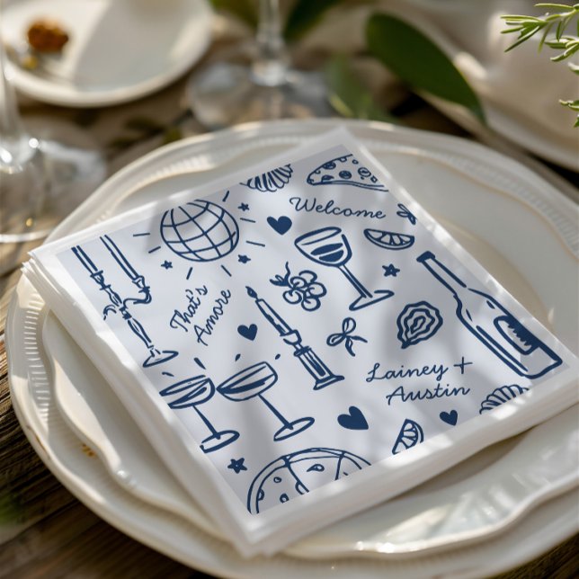 Guardanapo De Papel Casamento Ilustrado Desenhado À Mão (Retro Hand-Drawn Illustrated Wedding Napkins)