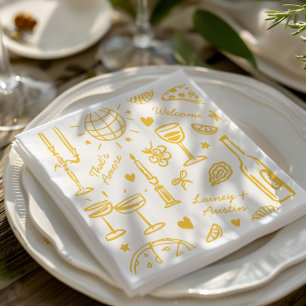 Guardanapo De Papel Casamento Ilustrado Desenhado À Mão