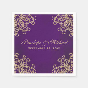 Guardanapo De Papel Casamento indiano roxo e Dourado do estilo