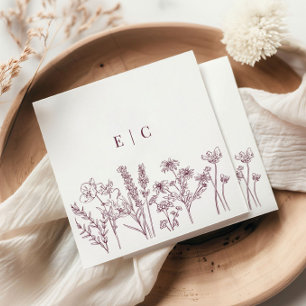 Guardanapo De Papel Casamento Inicial De Bóho Roxo Selvagem Elegante