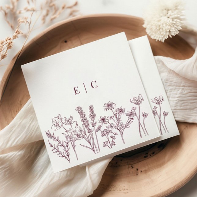 Guardanapo De Papel Casamento Inicial De Bóho Roxo Selvagem Elegante (Criador carregado)