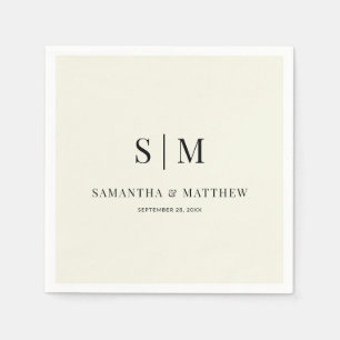 Guardanapo De Papel Casamento Inicial de Casal Simples Elegante Branco