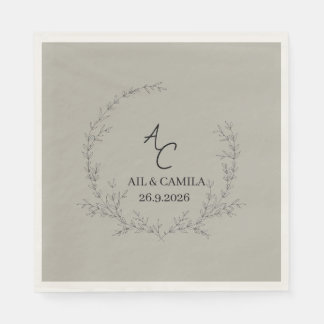 Guardanapo De Papel Casamento Inicial de Folhagem Minimalista de Verdu