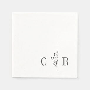 Guardanapo De Papel Casamento Inicial Simples Monograma Branco Botânic