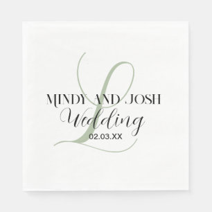 Guardanapo De Papel Casamento Inicial Verde Sage Roteiro Elegante