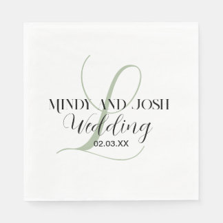 Guardanapo De Papel Casamento Inicial Verde Sage Roteiro Elegante 