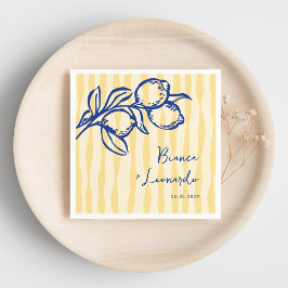 Guardanapo De Papel Casamento Italiano Azul Retro Desenhado à Mão