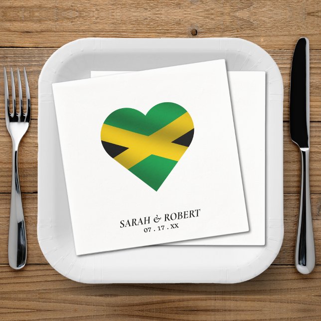 Guardanapo De Papel Casamento jamaicano de Sinalizador jamaicano (Jamaica Jamaican Flag Heart Wedding Napkins)