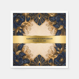 Guardanapo De Papel Casamento jantar art déco dourado marinho gatsby