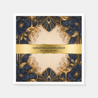 Guardanapo De Papel Casamento jantar art déco dourado marinho gatsby