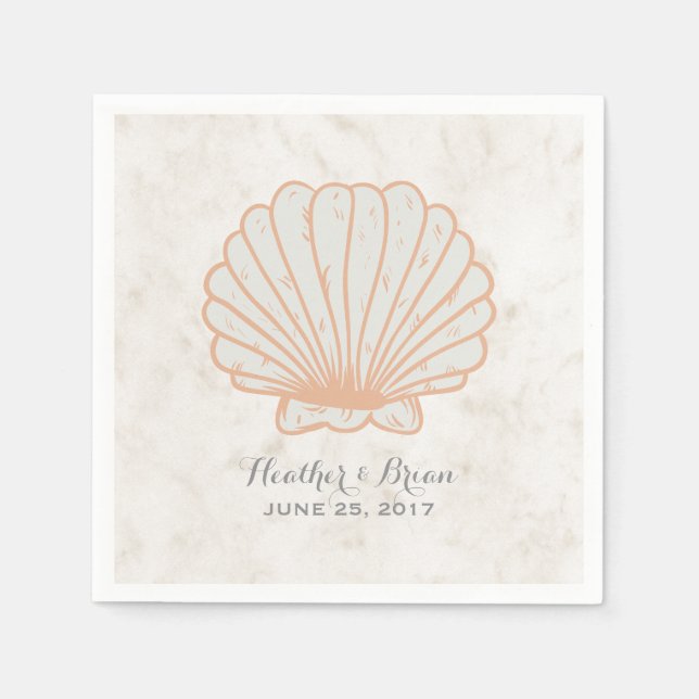 Guardanapo De Papel Casamento Laranja Rustic Seashell (Frente)