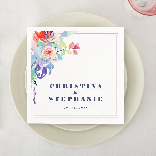 Guardanapo De Papel Casamento LGBTQ Floral do Arco-Íris Elegante (Criador carregado)