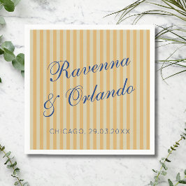 Guardanapo De Papel Casamento Listra Mel Vintage Azul Marinho Retro