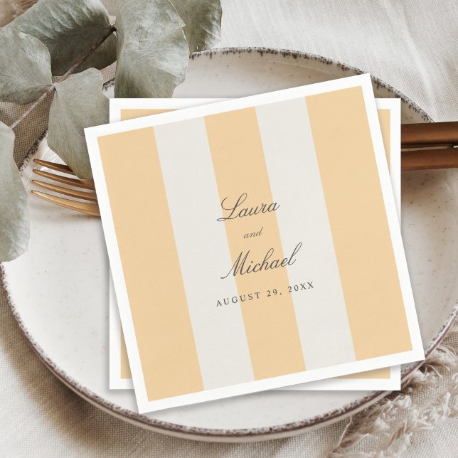 Guardanapo De Papel Casamento Listras de Cabana Amarelo e Branco Simpl (Criador carregado)