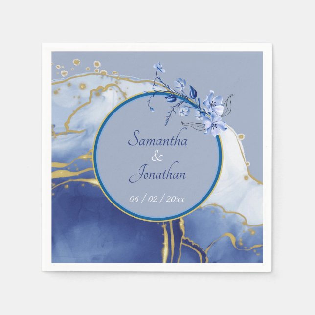 Guardanapo De Papel Casamento Mármore Azul Água Moderna (Frente)