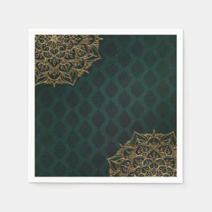 Guardanapo De Papel Casamento Marroquino Verde Escuro e Dourado das No
