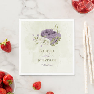Guardanapo De Papel casamento mauve de flores brancas verde