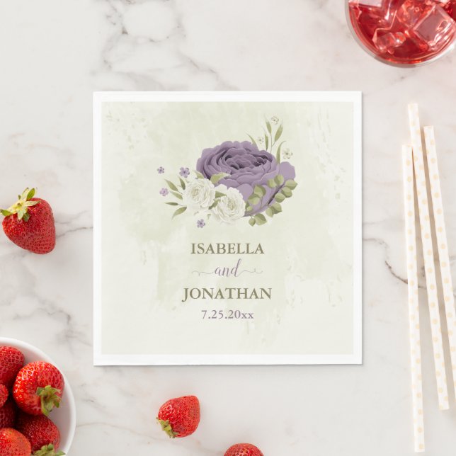 Guardanapo De Papel casamento mauve de flores brancas verde (Insitu)