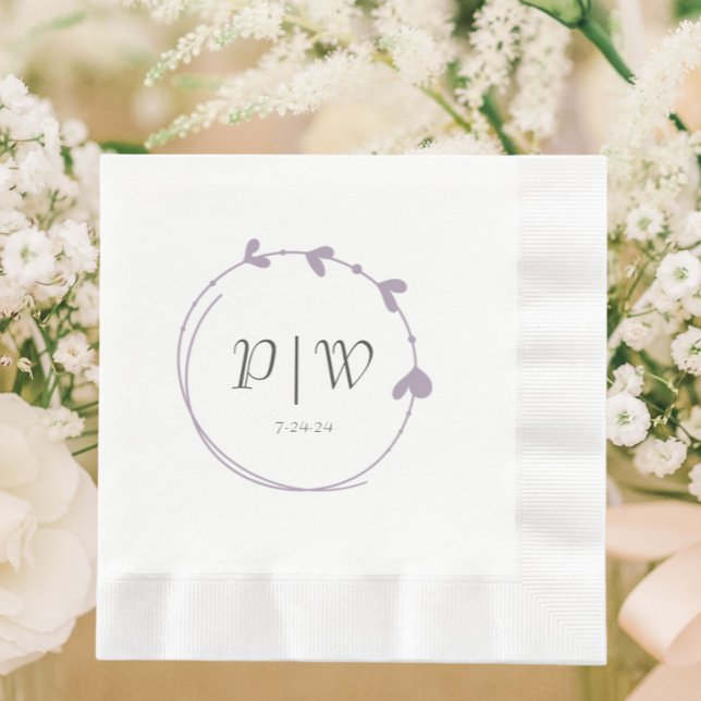 Guardanapo De Papel Casamento Mauve Simple Heart Wreath Monogramas (In Situ Wedding)